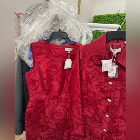 NWT • Kasper • Waist Band Sheath Dress Floral Jacquard • ❤️ • Fire Red • Size 6 - Picture 4 of 12